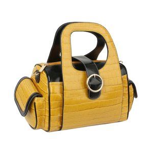 Le Miel Vegan Yellow Black Croc Embossed Shoulder Bag New With Tag